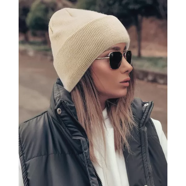 FZ FANTASTIC ZONE Womens Mens Winter Warm Beanie Hats Knit Slouchy Cuffed Skull Cap with Fleece Lined for Women MenBeige