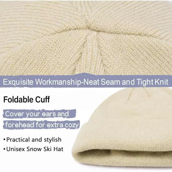 FZ FANTASTIC ZONE Womens Mens Winter Warm Beanie Hats Knit Slouchy Cuffed Skull Cap with Fleece Lined for Women MenBeige