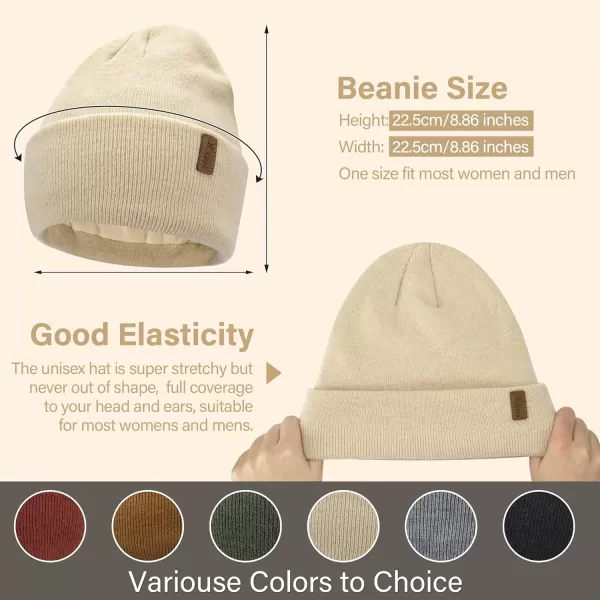 FZ FANTASTIC ZONE Womens Mens Winter Warm Beanie Hats Knit Slouchy Cuffed Skull Cap with Fleece Lined for Women MenBeige