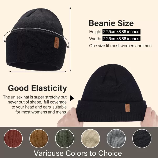 FZ FANTASTIC ZONE Womens Mens Winter Warm Beanie Hats Knit Slouchy Cuffed Skull Cap with Fleece Lined for Women MenBlack