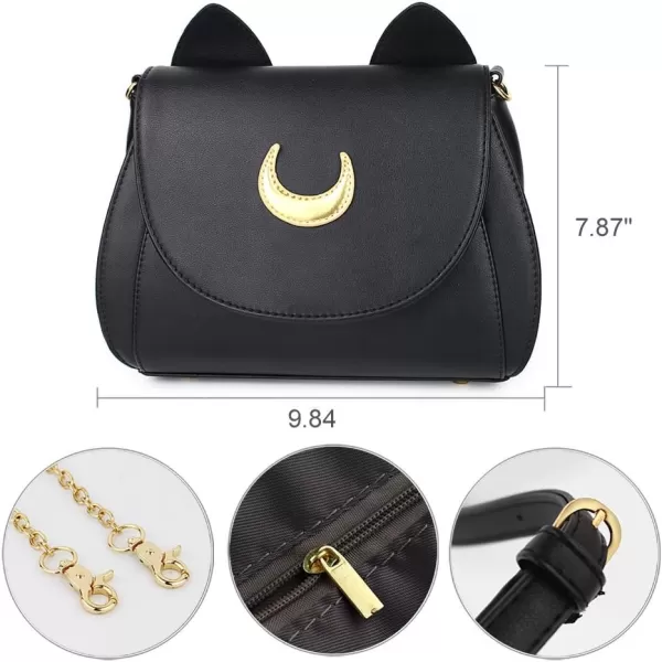 Moon Luna Cat Purses Pu Leather Gothic Purse Cosplay Moon Sailor Bag Handbags Shoulder BagsBlack