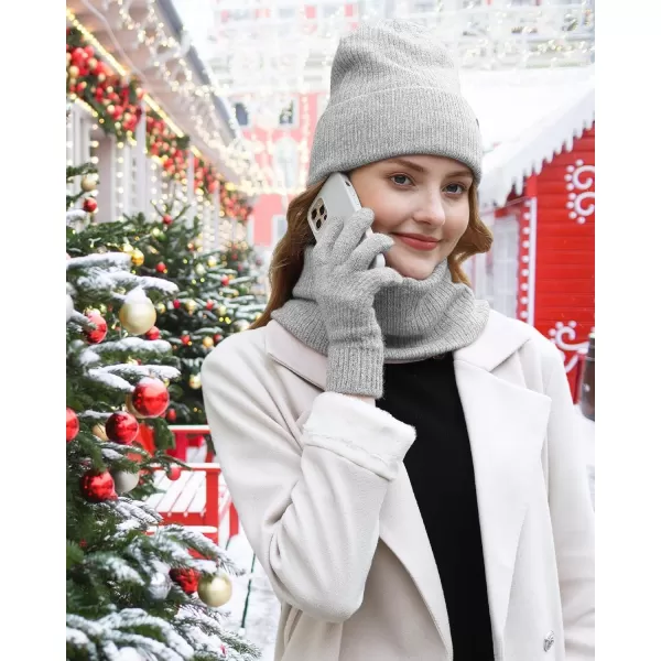 Womens Mens Winter Beanie Hats Neck Scarfs Touchscreen Gloves Set Warm Knit Slouchy Skull Caps Gifts for Women ampamp Men3pcslight Grey