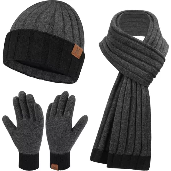 FZ FANTASTIC ZONE Winter Warm Beanie Hat Touchscreen Gloves Long Scarf Knit Set with Fleece Lined Slouchy Skull Cap for Women3pcsdark Grey