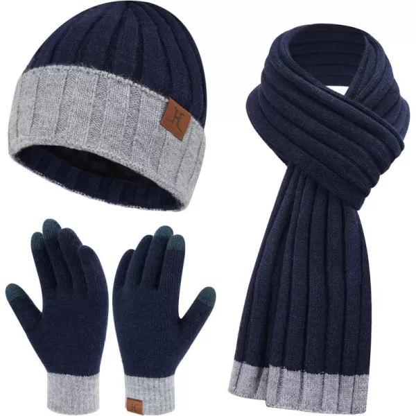 FZ FANTASTIC ZONE Winter Warm Beanie Hat Touchscreen Gloves Long Scarf Knit Set with Fleece Lined Slouchy Skull Cap for Women3pcsnavy Blue