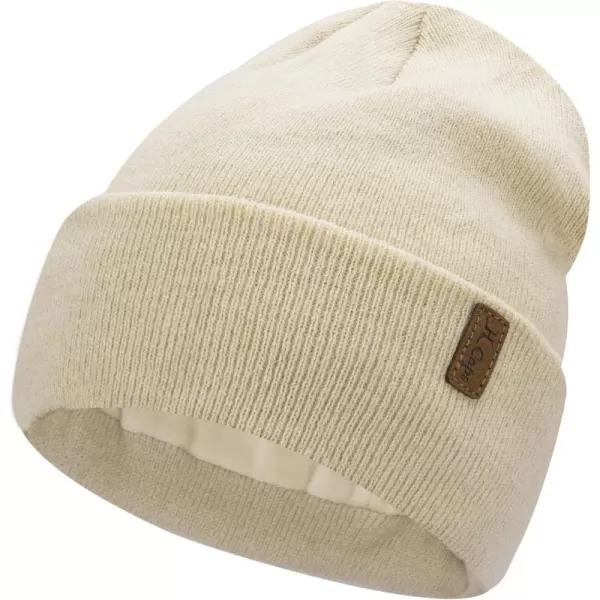 FZ FANTASTIC ZONE Womens Mens Winter Warm Beanie Hats Knit Slouchy Cuffed Skull Cap with Fleece Lined for Women MenBeige