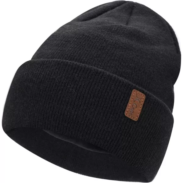 FZ FANTASTIC ZONE Womens Mens Winter Warm Beanie Hats Knit Slouchy Cuffed Skull Cap with Fleece Lined for Women MenBlack