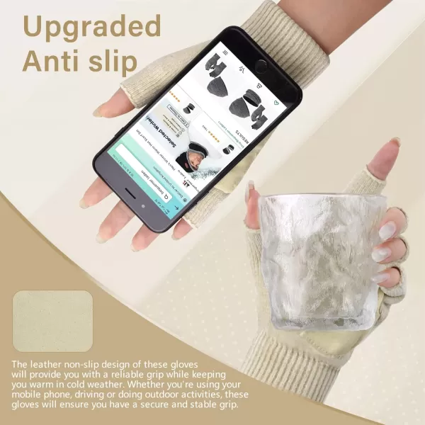 imageFZ FANTASTIC ZONE Winter Fingerless Gloves for Women Men Chenille Warm Knit Working Texting Half Finger Gloves GiftsApricot