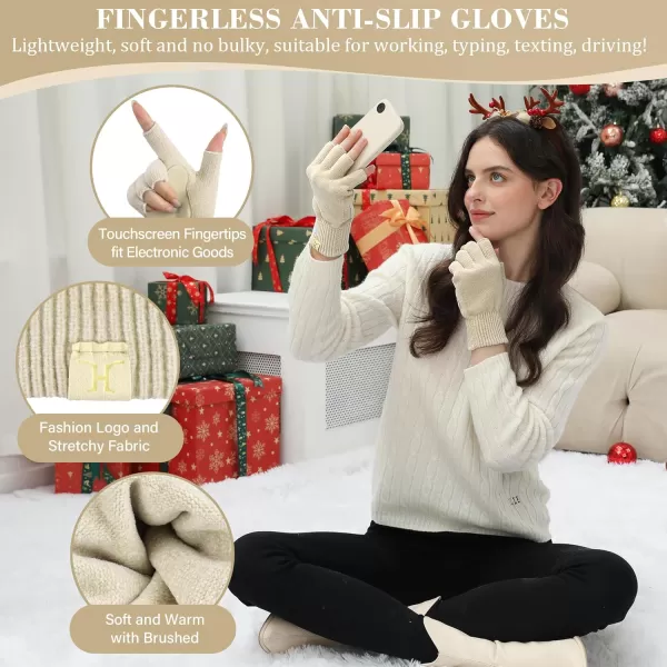 imageFZ FANTASTIC ZONE Winter Fingerless Gloves for Women Men Chenille Warm Knit Working Texting Half Finger Gloves GiftsApricot