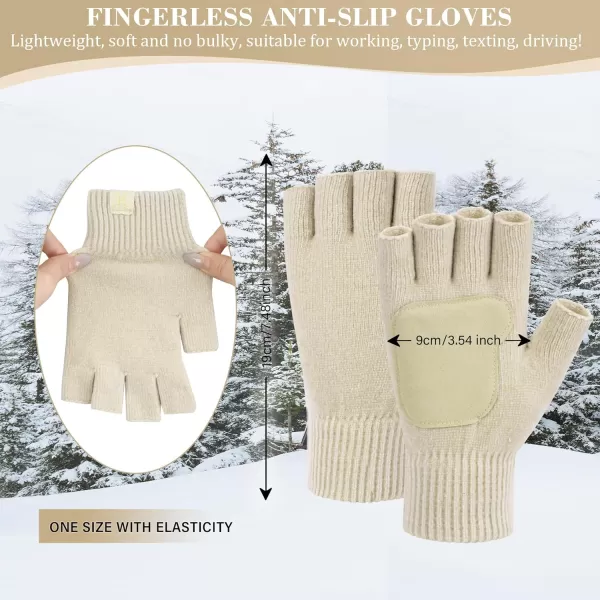 imageFZ FANTASTIC ZONE Winter Fingerless Gloves for Women Men Chenille Warm Knit Working Texting Half Finger Gloves GiftsApricot