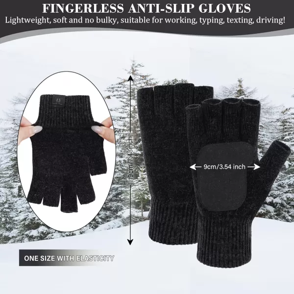 imageFZ FANTASTIC ZONE Winter Fingerless Gloves for Women Men Chenille Warm Knit Working Texting Half Finger Gloves GiftsBlack