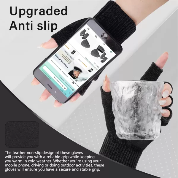 imageFZ FANTASTIC ZONE Winter Fingerless Gloves for Women Men Chenille Warm Knit Working Texting Half Finger Gloves GiftsBlack