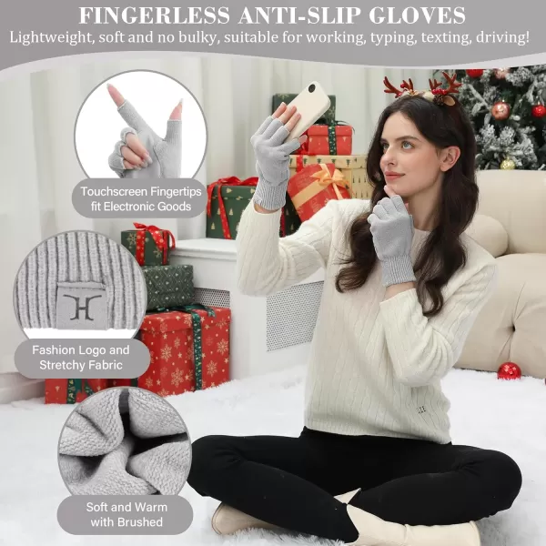 imageFZ FANTASTIC ZONE Winter Fingerless Gloves for Women Men Chenille Warm Knit Working Texting Half Finger Gloves GiftsGray
