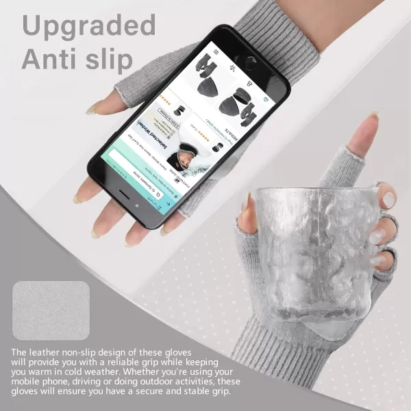 imageFZ FANTASTIC ZONE Winter Fingerless Gloves for Women Men Chenille Warm Knit Working Texting Half Finger Gloves GiftsGray