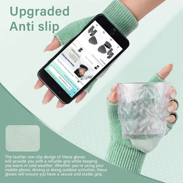 imageFZ FANTASTIC ZONE Winter Fingerless Gloves for Women Men Chenille Warm Knit Working Texting Half Finger Gloves GiftsMint Green