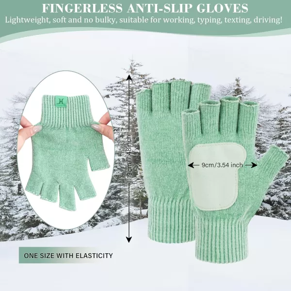 imageFZ FANTASTIC ZONE Winter Fingerless Gloves for Women Men Chenille Warm Knit Working Texting Half Finger Gloves GiftsMint Green