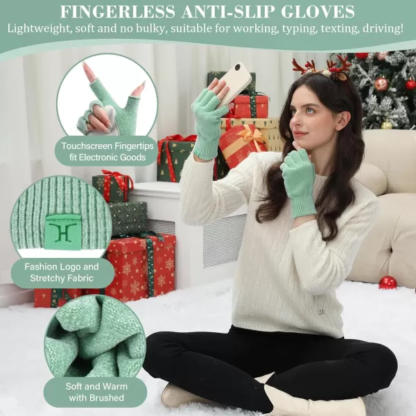 imageFZ FANTASTIC ZONE Winter Fingerless Gloves for Women Men Chenille Warm Knit Working Texting Half Finger Gloves GiftsMint Green