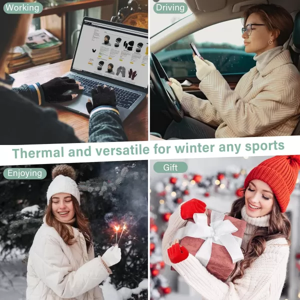 imageFZ FANTASTIC ZONE Winter Fingerless Gloves for Women Men Chenille Warm Knit Working Texting Half Finger Gloves GiftsMint Green