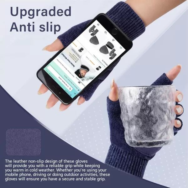 imageFZ FANTASTIC ZONE Winter Fingerless Gloves for Women Men Chenille Warm Knit Working Texting Half Finger Gloves GiftsNavy Blue