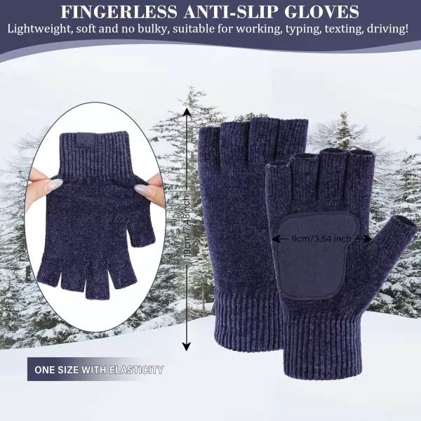 imageFZ FANTASTIC ZONE Winter Fingerless Gloves for Women Men Chenille Warm Knit Working Texting Half Finger Gloves GiftsNavy Blue