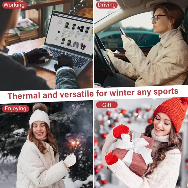 imageFZ FANTASTIC ZONE Winter Fingerless Gloves for Women Men Chenille Warm Knit Working Texting Half Finger Gloves GiftsRed