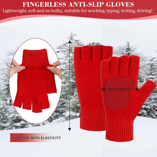 imageFZ FANTASTIC ZONE Winter Fingerless Gloves for Women Men Chenille Warm Knit Working Texting Half Finger Gloves GiftsRed