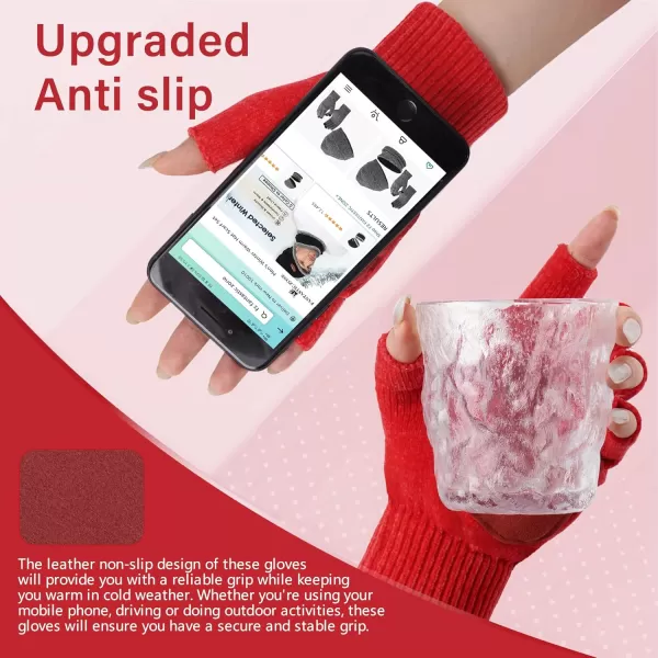 imageFZ FANTASTIC ZONE Winter Fingerless Gloves for Women Men Chenille Warm Knit Working Texting Half Finger Gloves GiftsRed