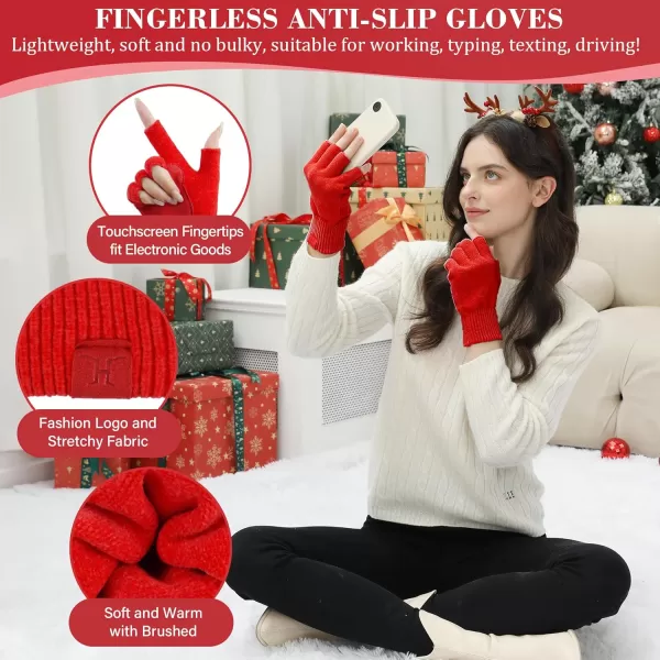 imageFZ FANTASTIC ZONE Winter Fingerless Gloves for Women Men Chenille Warm Knit Working Texting Half Finger Gloves GiftsRed