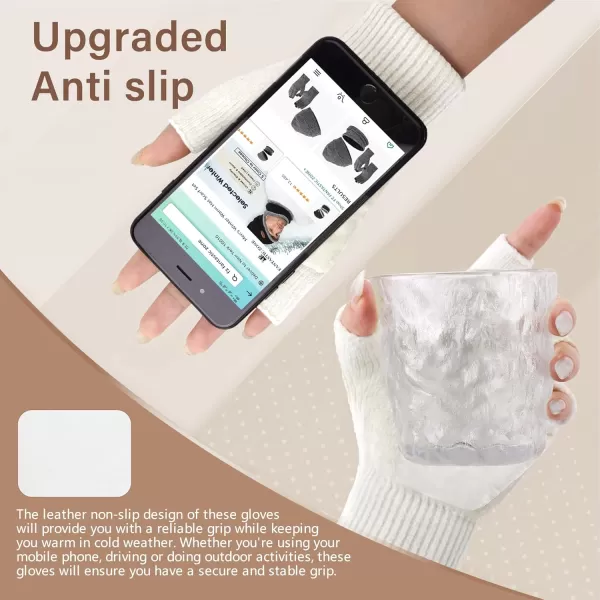 imageFZ FANTASTIC ZONE Winter Fingerless Gloves for Women Men Chenille Warm Knit Working Texting Half Finger Gloves GiftsWhite