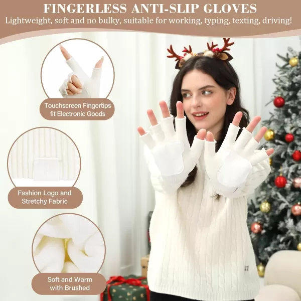 imageFZ FANTASTIC ZONE Winter Fingerless Gloves for Women Men Chenille Warm Knit Working Texting Half Finger Gloves GiftsWhite