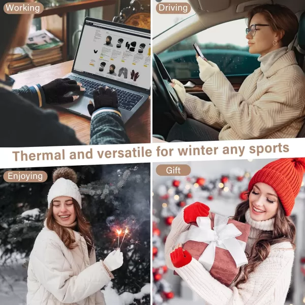 imageFZ FANTASTIC ZONE Winter Fingerless Gloves for Women Men Chenille Warm Knit Working Texting Half Finger Gloves GiftsWhite