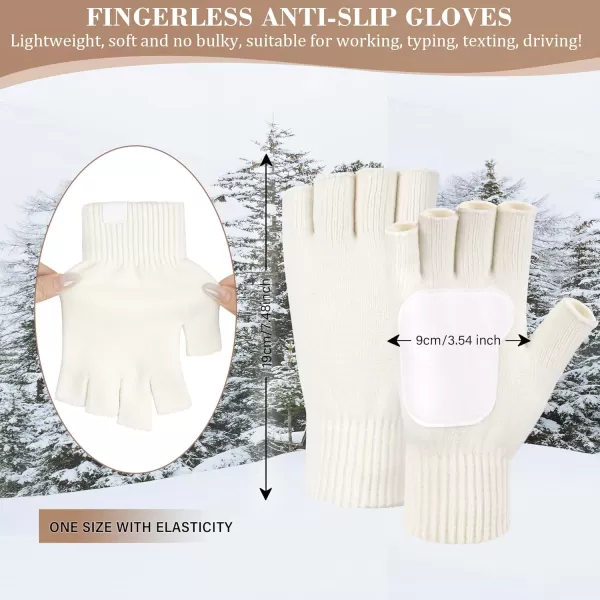 imageFZ FANTASTIC ZONE Winter Fingerless Gloves for Women Men Chenille Warm Knit Working Texting Half Finger Gloves GiftsWhite