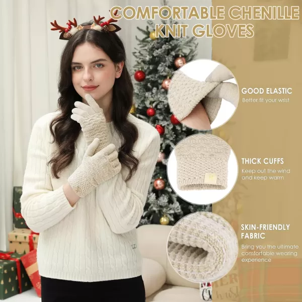 imageFZ FANTASTIC ZONE Winter Gloves for Women Cold Weather with Touch Screen Chenille Knit Thermal Warm Gloves GiftsApricot