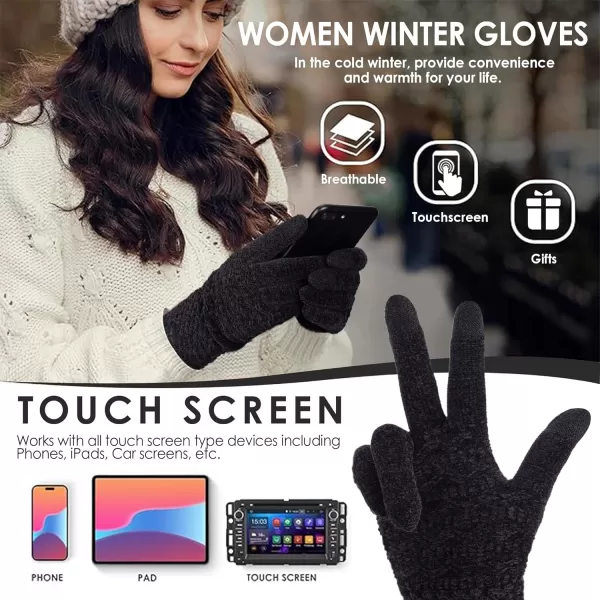 imageFZ FANTASTIC ZONE Winter Gloves for Women Cold Weather with Touch Screen Chenille Knit Thermal Warm Gloves GiftsBlack