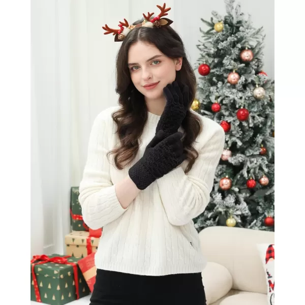 imageFZ FANTASTIC ZONE Winter Gloves for Women Cold Weather with Touch Screen Chenille Knit Thermal Warm Gloves GiftsBlack