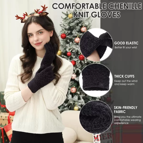 imageFZ FANTASTIC ZONE Winter Gloves for Women Cold Weather with Touch Screen Chenille Knit Thermal Warm Gloves GiftsBlack