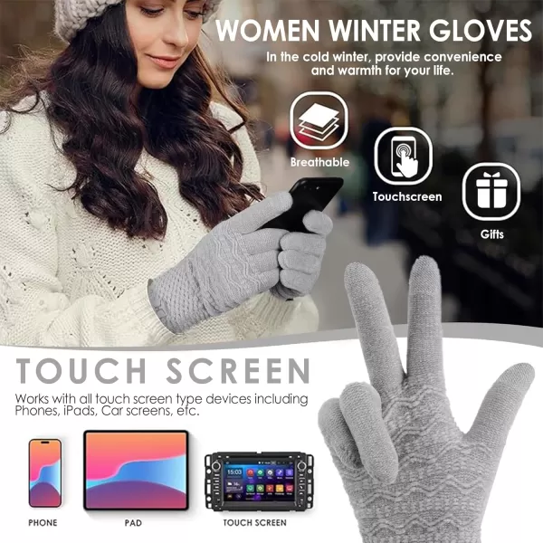 imageFZ FANTASTIC ZONE Winter Gloves for Women Cold Weather with Touch Screen Chenille Knit Thermal Warm Gloves GiftsGray