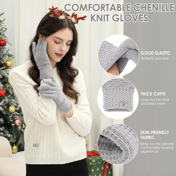 imageFZ FANTASTIC ZONE Winter Gloves for Women Cold Weather with Touch Screen Chenille Knit Thermal Warm Gloves GiftsGray