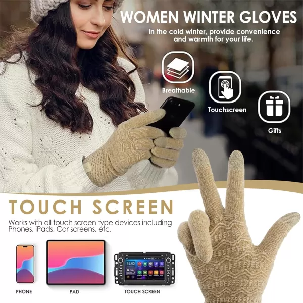 imageFZ FANTASTIC ZONE Winter Gloves for Women Cold Weather with Touch Screen Chenille Knit Thermal Warm Gloves GiftsKhaki