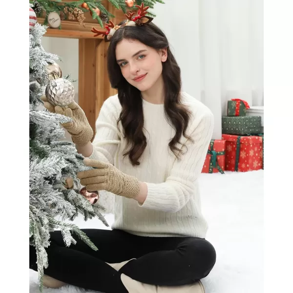 imageFZ FANTASTIC ZONE Winter Gloves for Women Cold Weather with Touch Screen Chenille Knit Thermal Warm Gloves GiftsKhaki