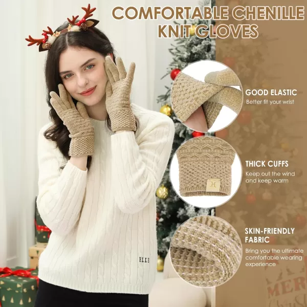 imageFZ FANTASTIC ZONE Winter Gloves for Women Cold Weather with Touch Screen Chenille Knit Thermal Warm Gloves GiftsKhaki