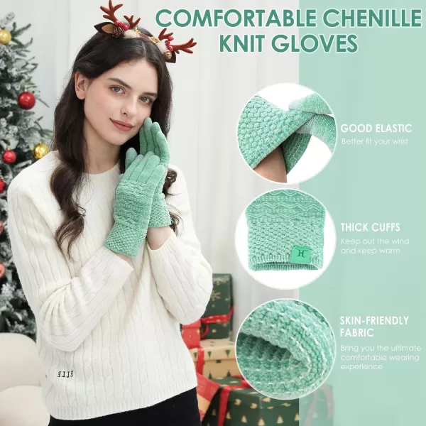 imageFZ FANTASTIC ZONE Winter Gloves for Women Cold Weather with Touch Screen Chenille Knit Thermal Warm Gloves GiftsMint Green