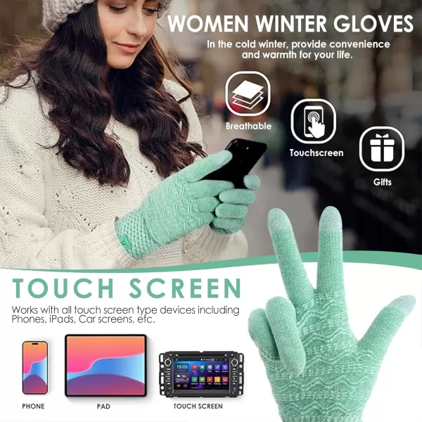 imageFZ FANTASTIC ZONE Winter Gloves for Women Cold Weather with Touch Screen Chenille Knit Thermal Warm Gloves GiftsMint Green