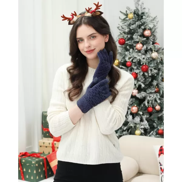 imageFZ FANTASTIC ZONE Winter Gloves for Women Cold Weather with Touch Screen Chenille Knit Thermal Warm Gloves GiftsNavy Blue