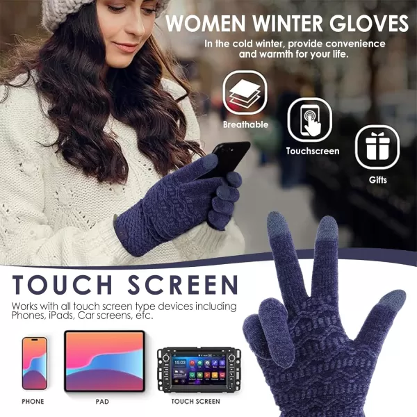 imageFZ FANTASTIC ZONE Winter Gloves for Women Cold Weather with Touch Screen Chenille Knit Thermal Warm Gloves GiftsNavy Blue