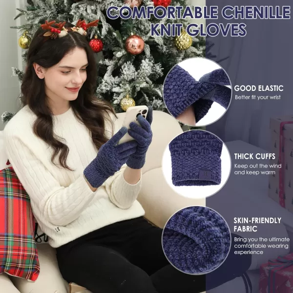 imageFZ FANTASTIC ZONE Winter Gloves for Women Cold Weather with Touch Screen Chenille Knit Thermal Warm Gloves GiftsNavy Blue