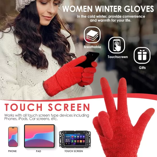 imageFZ FANTASTIC ZONE Winter Gloves for Women Cold Weather with Touch Screen Chenille Knit Thermal Warm Gloves GiftsRed