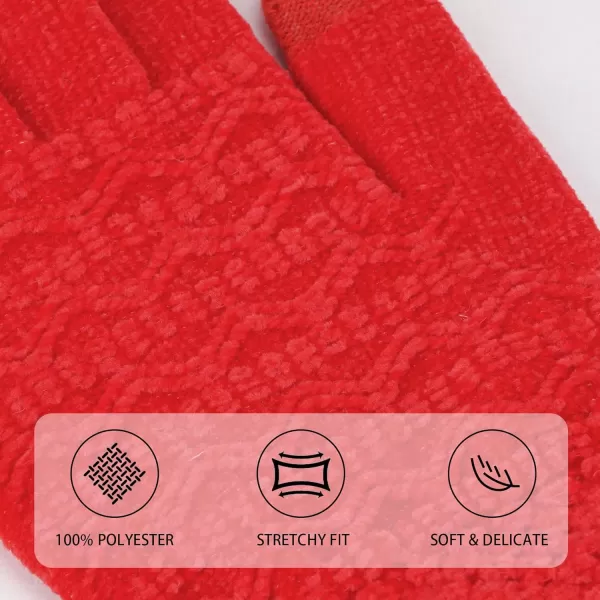 imageFZ FANTASTIC ZONE Winter Gloves for Women Cold Weather with Touch Screen Chenille Knit Thermal Warm Gloves GiftsRed