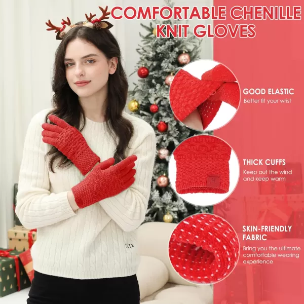 imageFZ FANTASTIC ZONE Winter Gloves for Women Cold Weather with Touch Screen Chenille Knit Thermal Warm Gloves GiftsRed