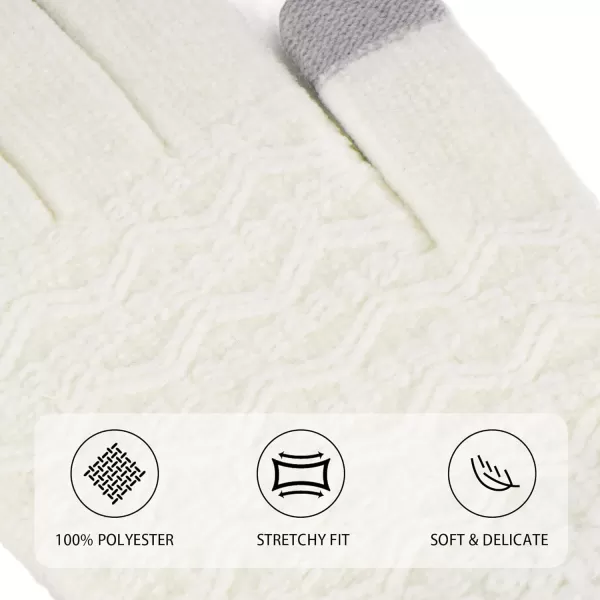 imageFZ FANTASTIC ZONE Winter Gloves for Women Cold Weather with Touch Screen Chenille Knit Thermal Warm Gloves GiftsWhite