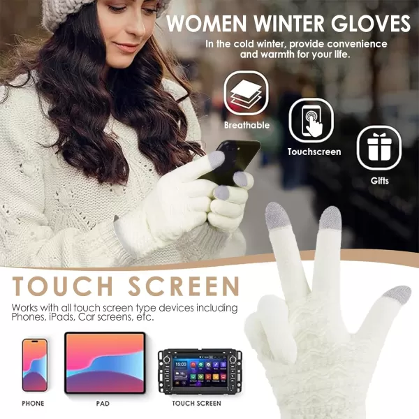 imageFZ FANTASTIC ZONE Winter Gloves for Women Cold Weather with Touch Screen Chenille Knit Thermal Warm Gloves GiftsWhite